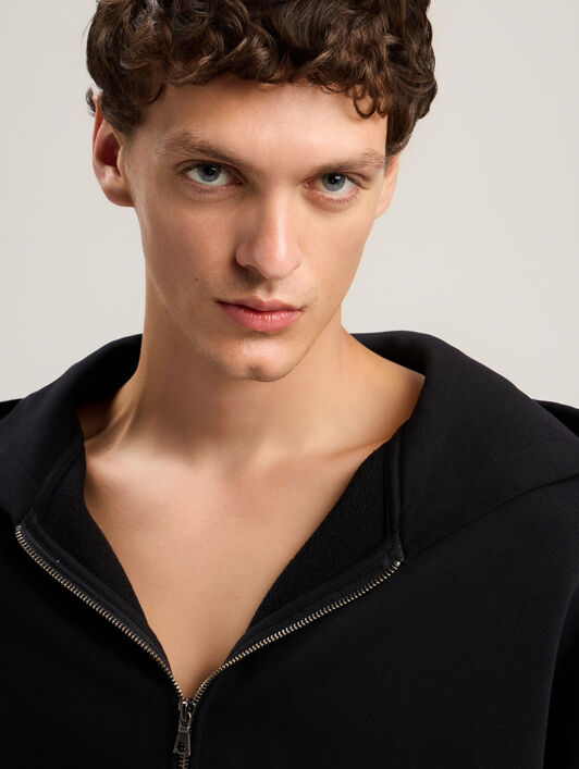 PALM ANGELS Back Curved Logo Zip Hoodie BLACK OFF WHITE PMBE02AS26FLE004