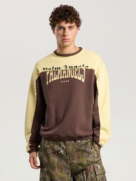 PALM ANGELS Vintage Logo Crewneck Sweatshirt BROWN - LIGHT YELLOW PAMBA06F26FL01