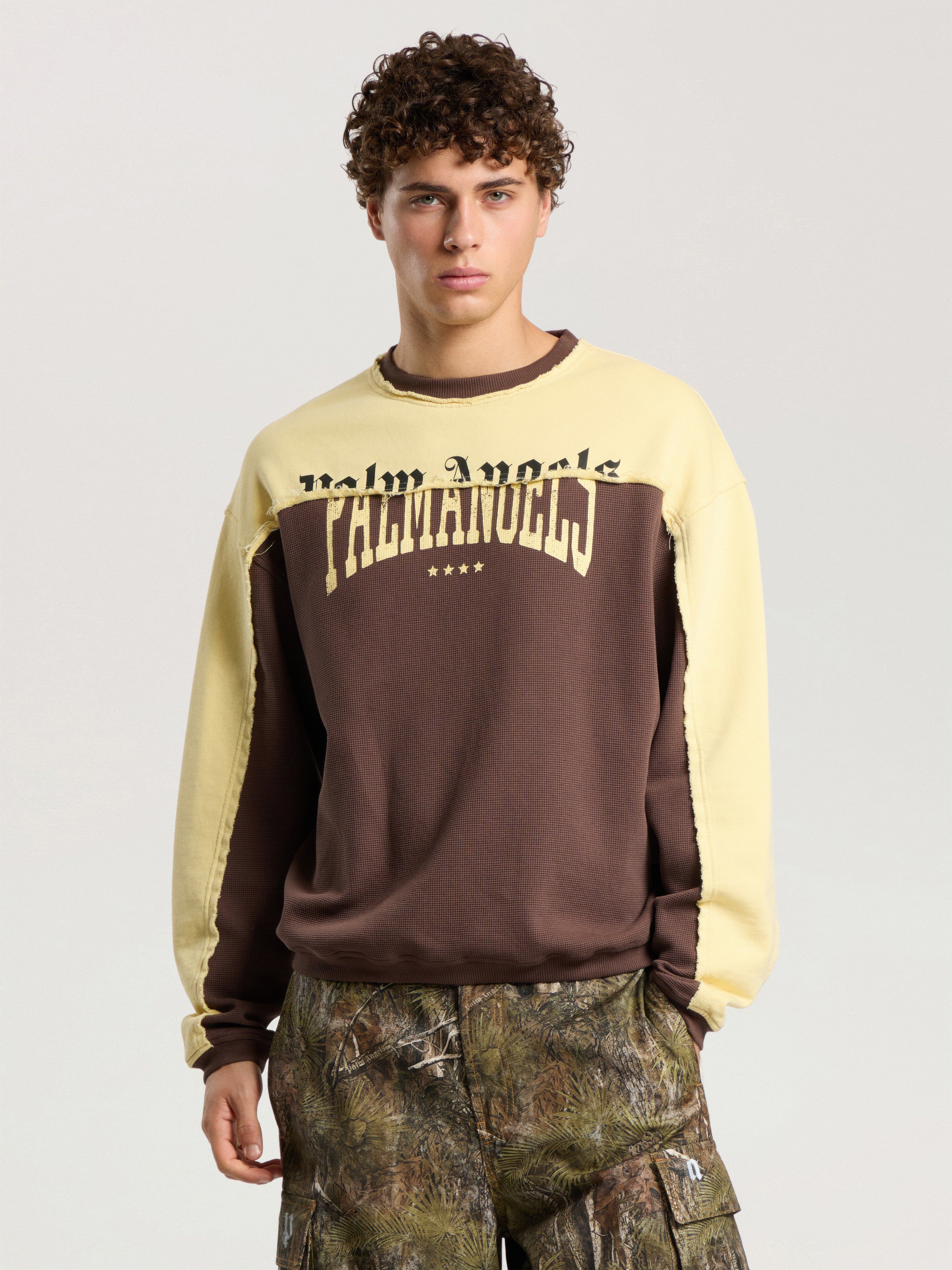 Vintage Logo Crewneck Sweatshirt PALM ANGELS Vintage Logo Crewneck Sweatshirt BROWN - LIGHT YELLOW PAMBA06F26FL01