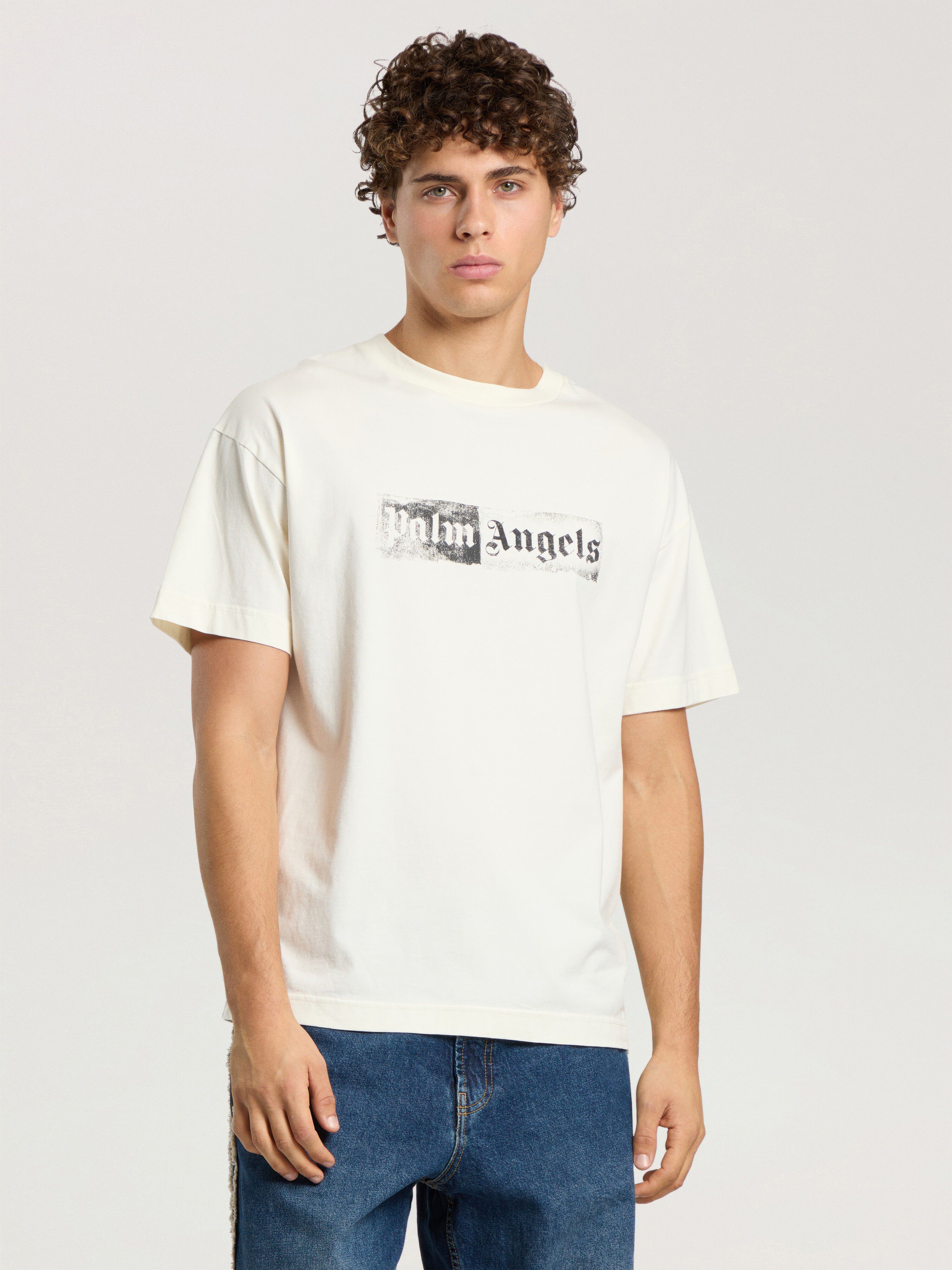 PALM ANGELS Stamp Logo Regular T-Shirt OFF WHITE - BLACK PAMAA01F26JR05