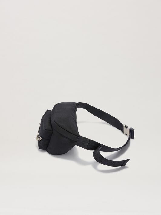 PALM ANGELS  Metallic logo plate fanny pack BLACK PMNO00AS25FAB001