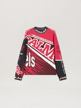 PALM ANGELS Racing Loose Long-Sleeved T-Shirt RED BLACK PMAB05IS26JER001