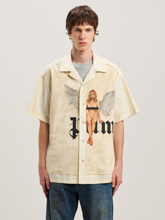 PALM ANGELS  Pin Up Bowling Shirt OFF WHITE - BLACK PMGG008S25FAB001