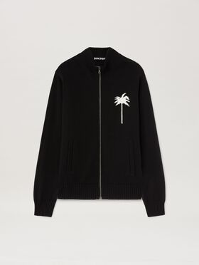 PALM ANGELS  Palm Inlay knit jacket IVORY - BLACK PMBA080S25FLE002