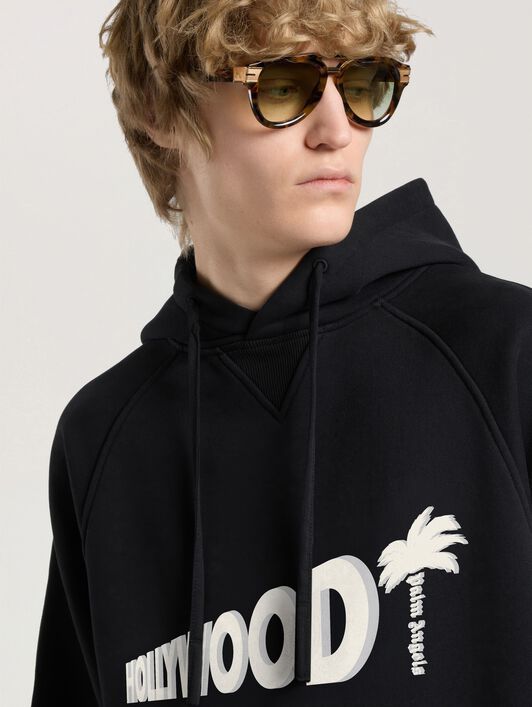PALM ANGELS Sunset Blvd Palm Loose Hoodie BLACK - OFF WHITE PAMBB04W26FL02