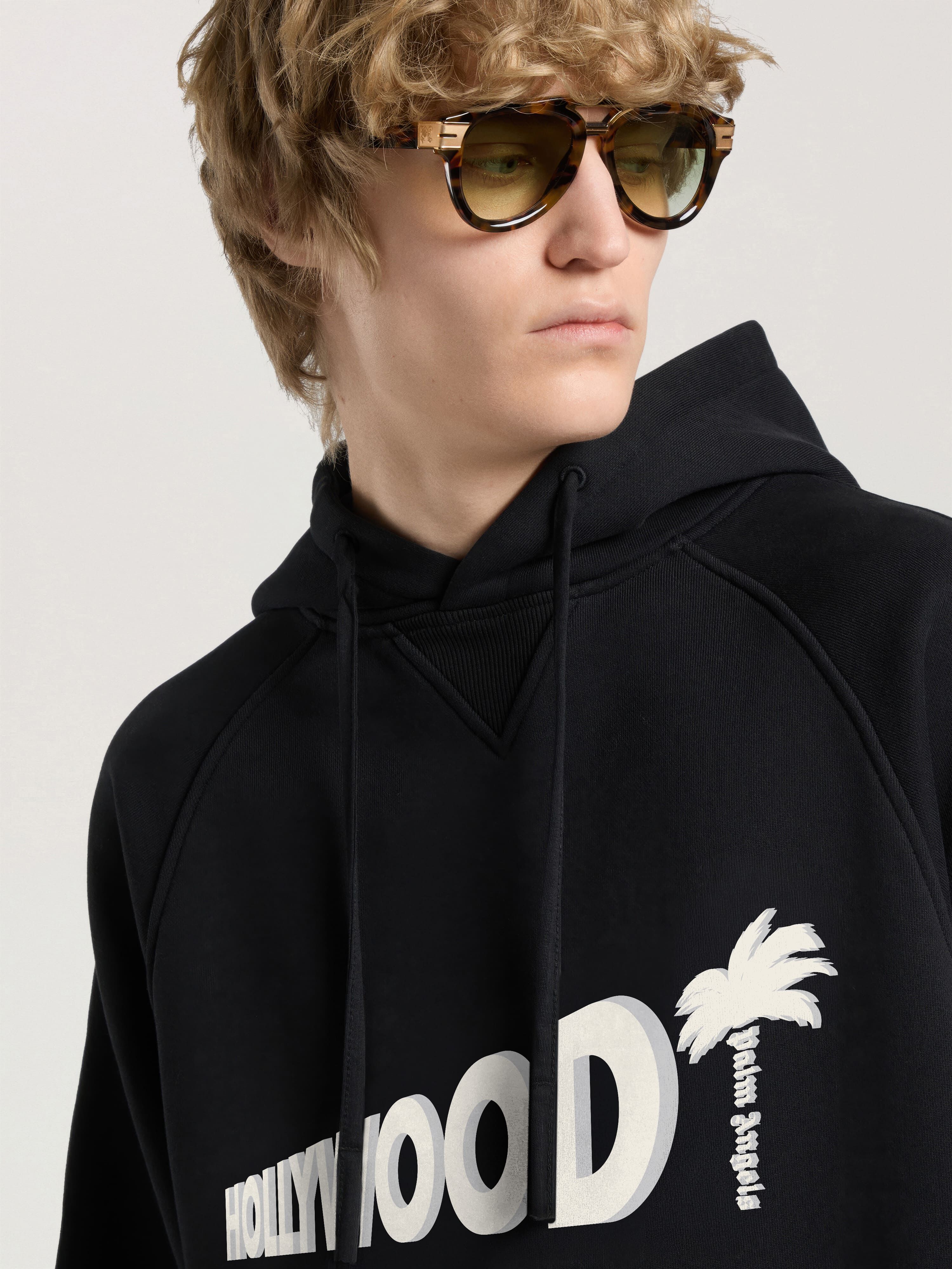 PALM ANGELS Sunset Blvd Palm Loose Hoodie BLACK - OFF WHITE PAMBB04W26FL02