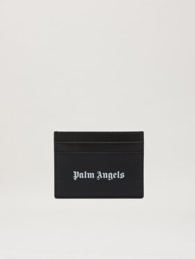 PALM ANGELS Logo Card holder BLACK - WHITE PMND017C99LEA001