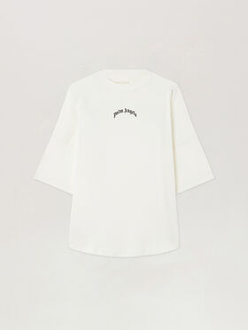 PALM ANGELS Curved Logo Over T-Shirt OFF WHITE BLACK PWAA07CS26JER002