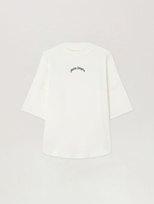 PALM ANGELS Curved Logo Over T-Shirt OFF WHITE BLACK PWAA07CS26JER002