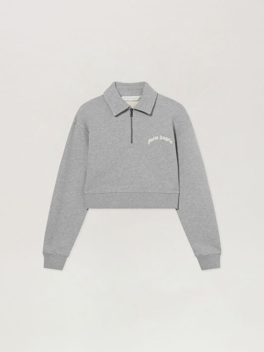 PALM ANGELS Polo A Maniche Lunghe Con Logo GREY MELANGE - OFF WHITE PAWGC03F26FL01