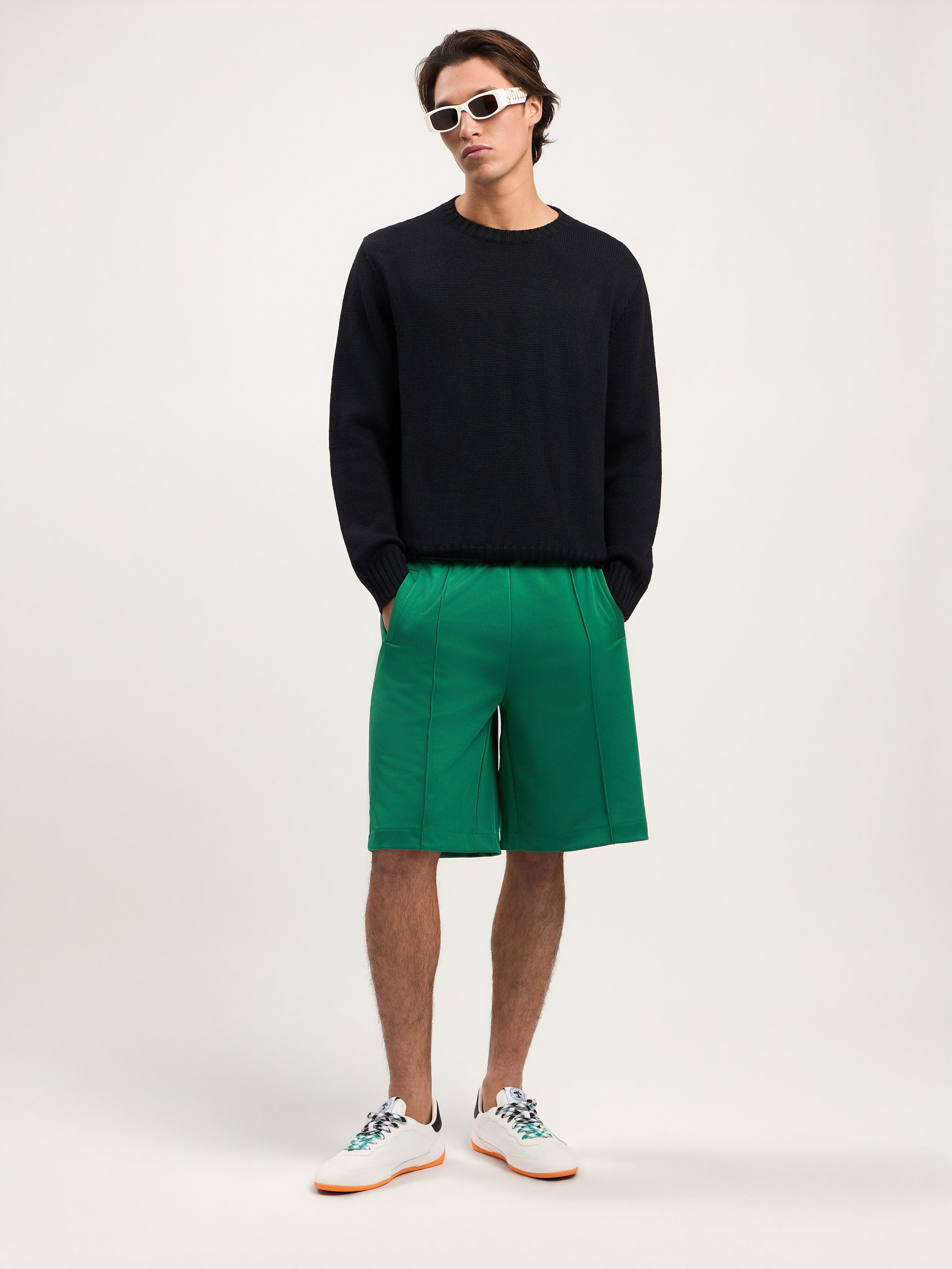 Back Curved Logo Track Shorts PALM ANGELS Back Curved Logo Track Shorts GREEN BLACK PMCL00AS26FAB001