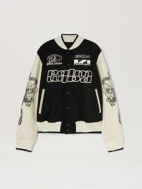 PALM ANGELS  Lunar New Year Varsity Jacket BLACK - OFF WHITE PMBA080G25FLE001