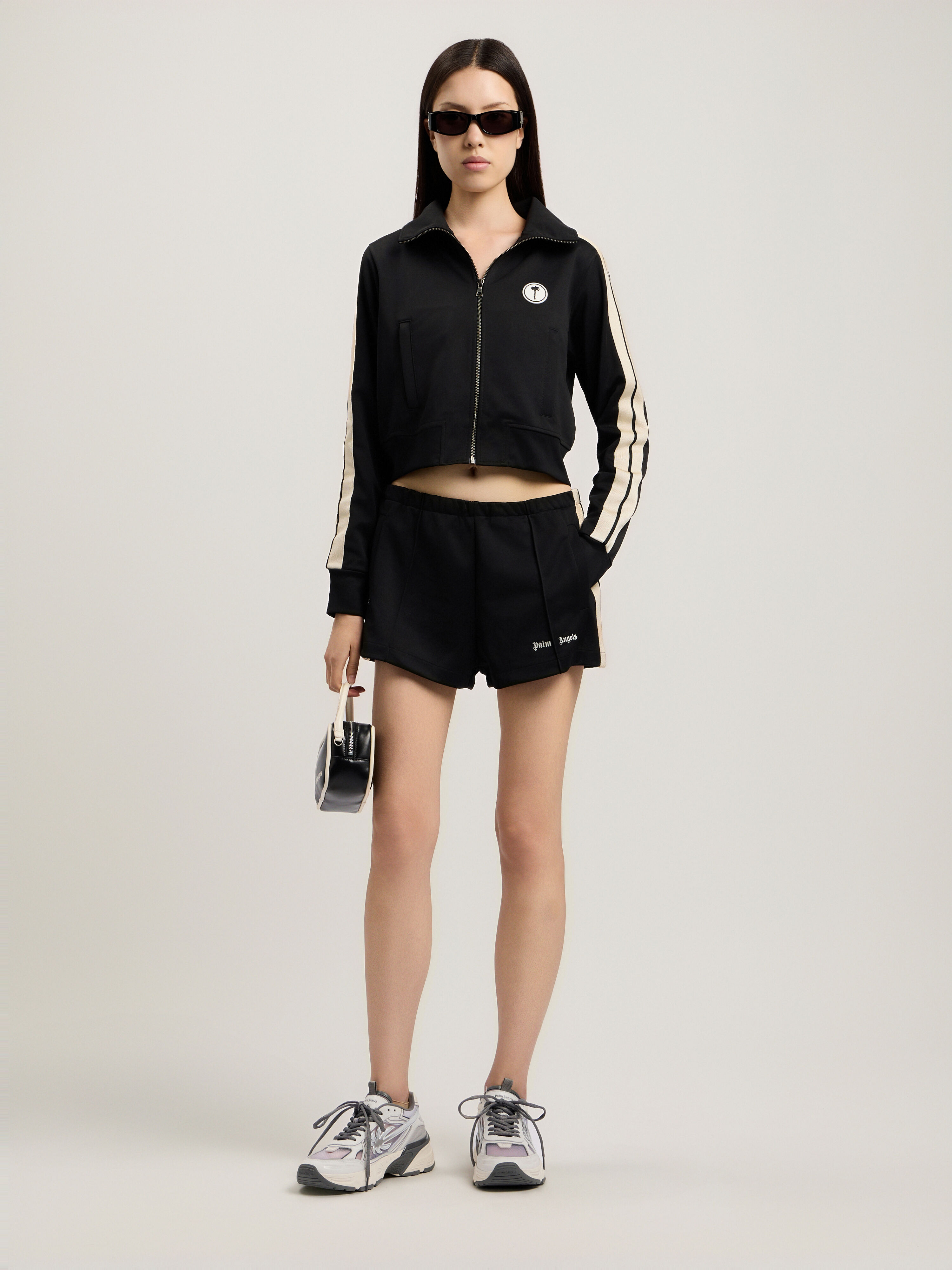 Tree Logo Crop Track Jacket in BLACK OFF WHITE for Women | Palm