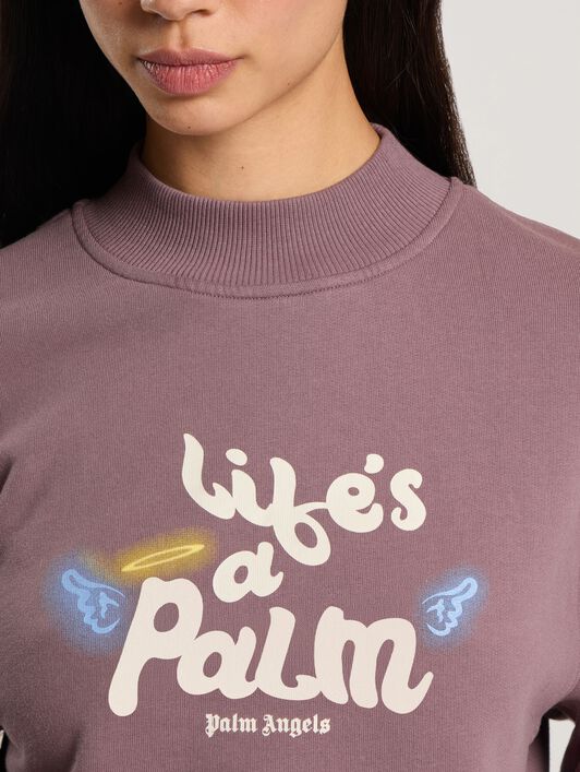 PALM ANGELS Life's A Beach Cropped Sweatshirt MAUVE - ROSE PINK PAWBA04F26FL01