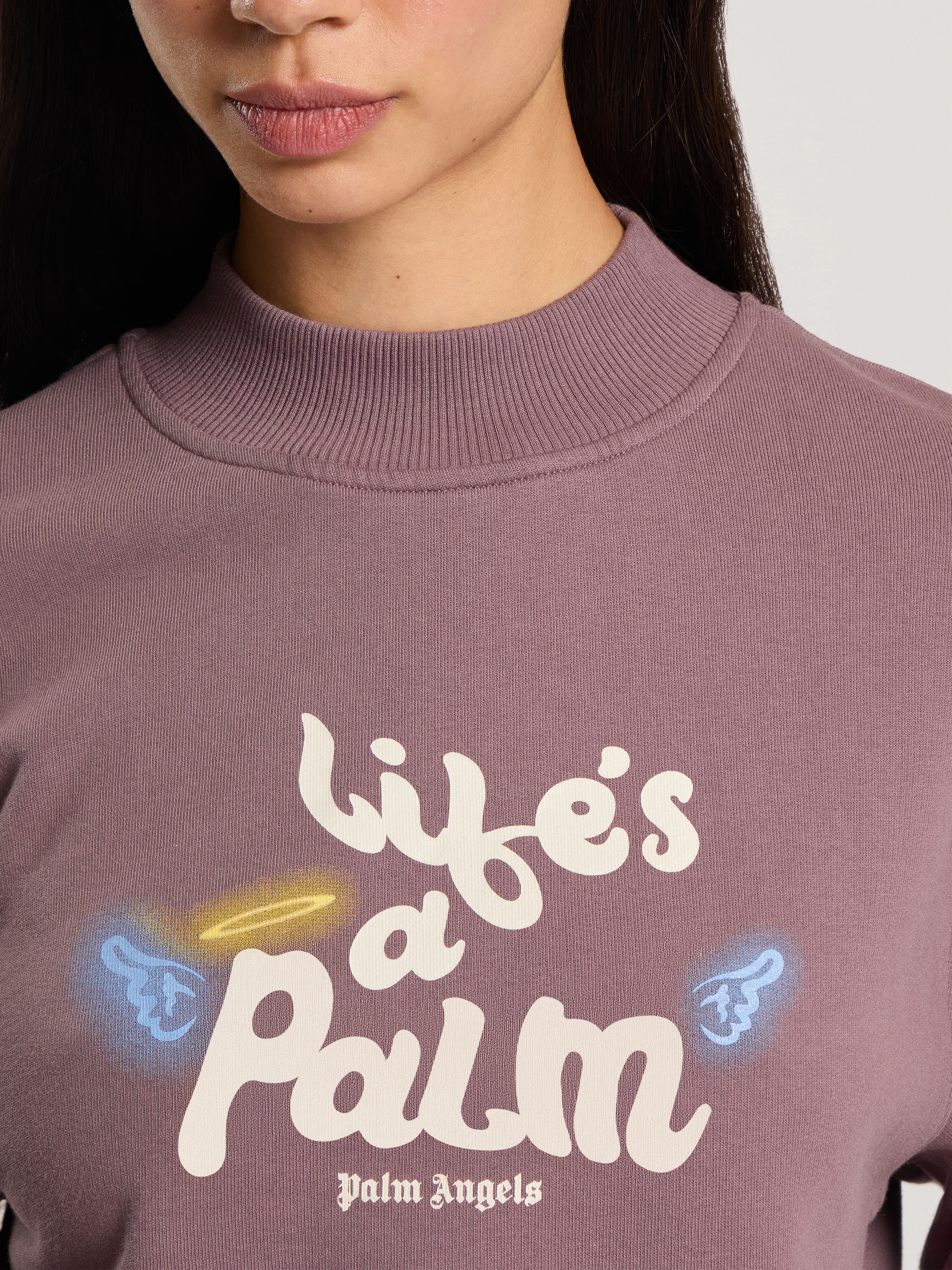 PALM ANGELS Life's A Beach Cropped Sweatshirt MAUVE - ROSE PINK PAWBA04F26FL01