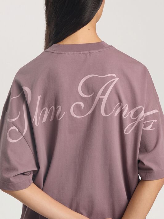 PALM ANGELS Palm Sway Loose T-Shirt MAUVE - OFF WHITE PAWAA05F26JR01