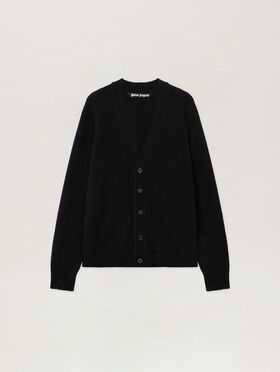 PALM ANGELS Curved Logo Cardigan BLACK - RED PMHB035F25KNI001