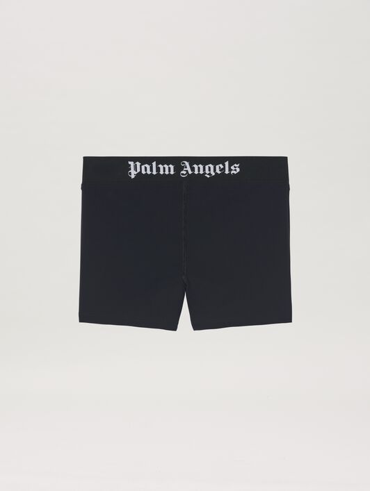 PALM ANGELS  Sport shorts with logo band BLACK WHITE PWVH010C99FAB001
