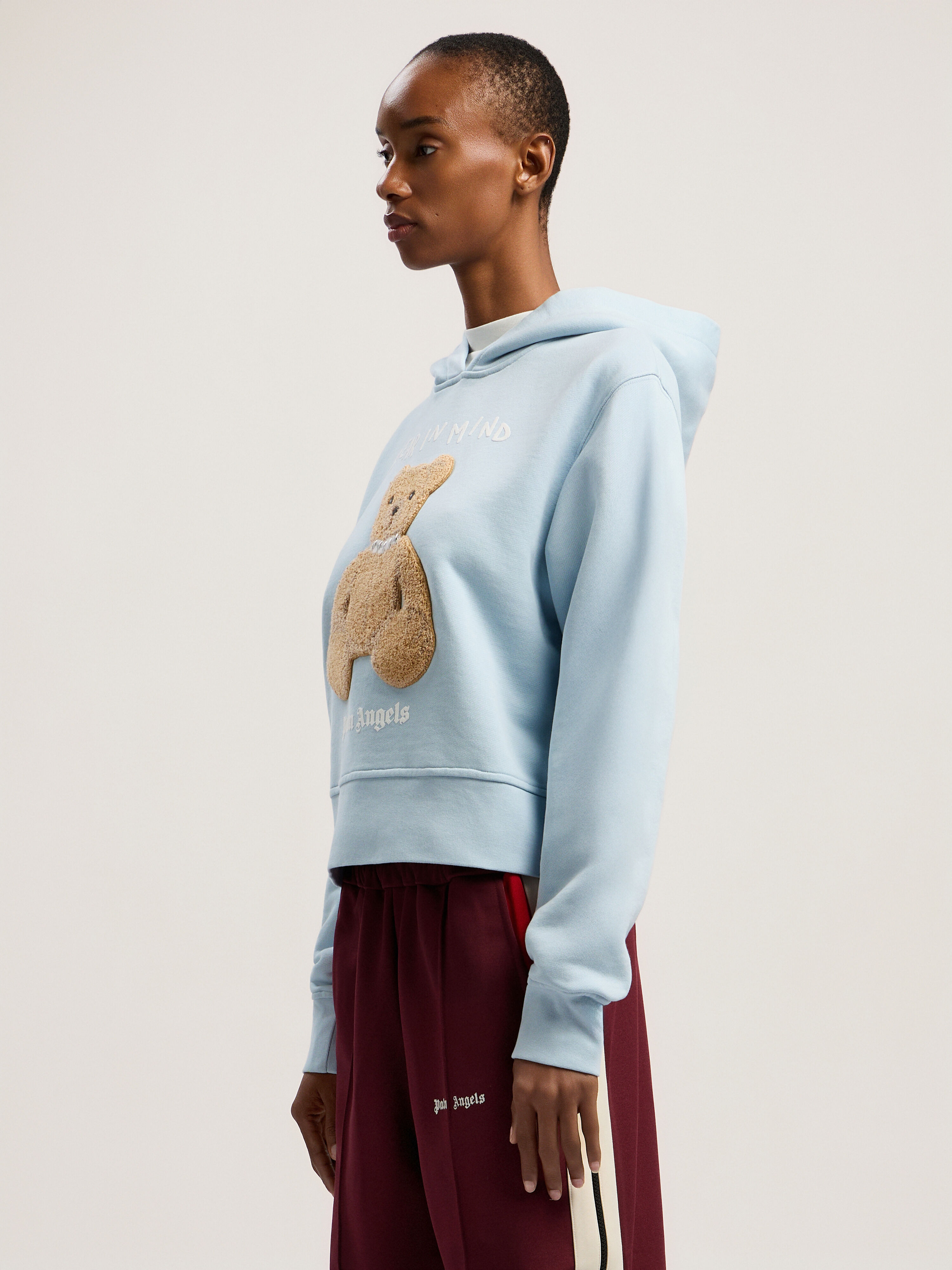 PALM ANGELS Bear In Mind Fitted Hoody BABY BLUE - BROWN PWBB069F25FLE002