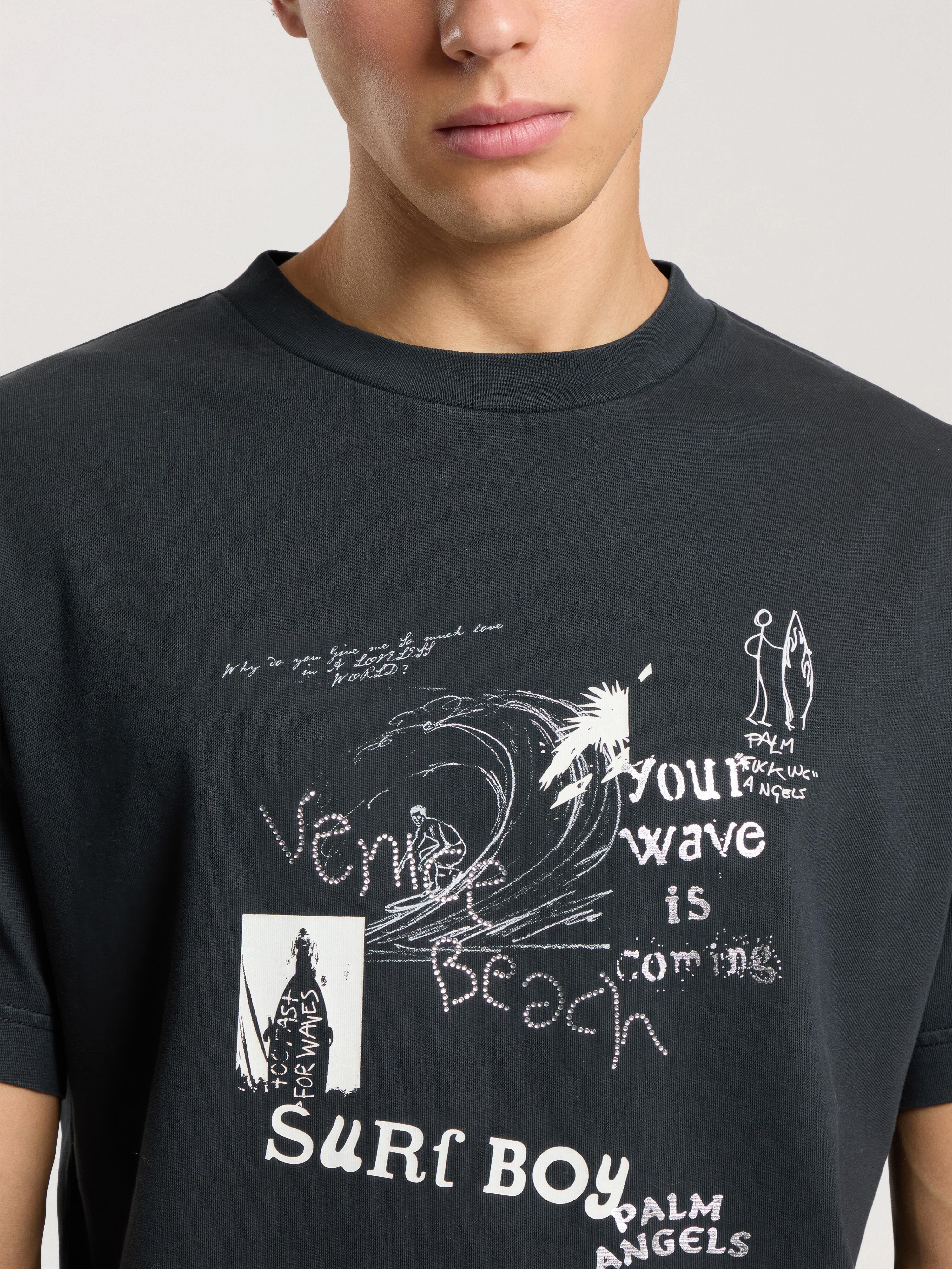 PALM ANGELS Surf Boy Regular T-Shirt ANTHRACITE - BLACK PAMAA01F26JR07