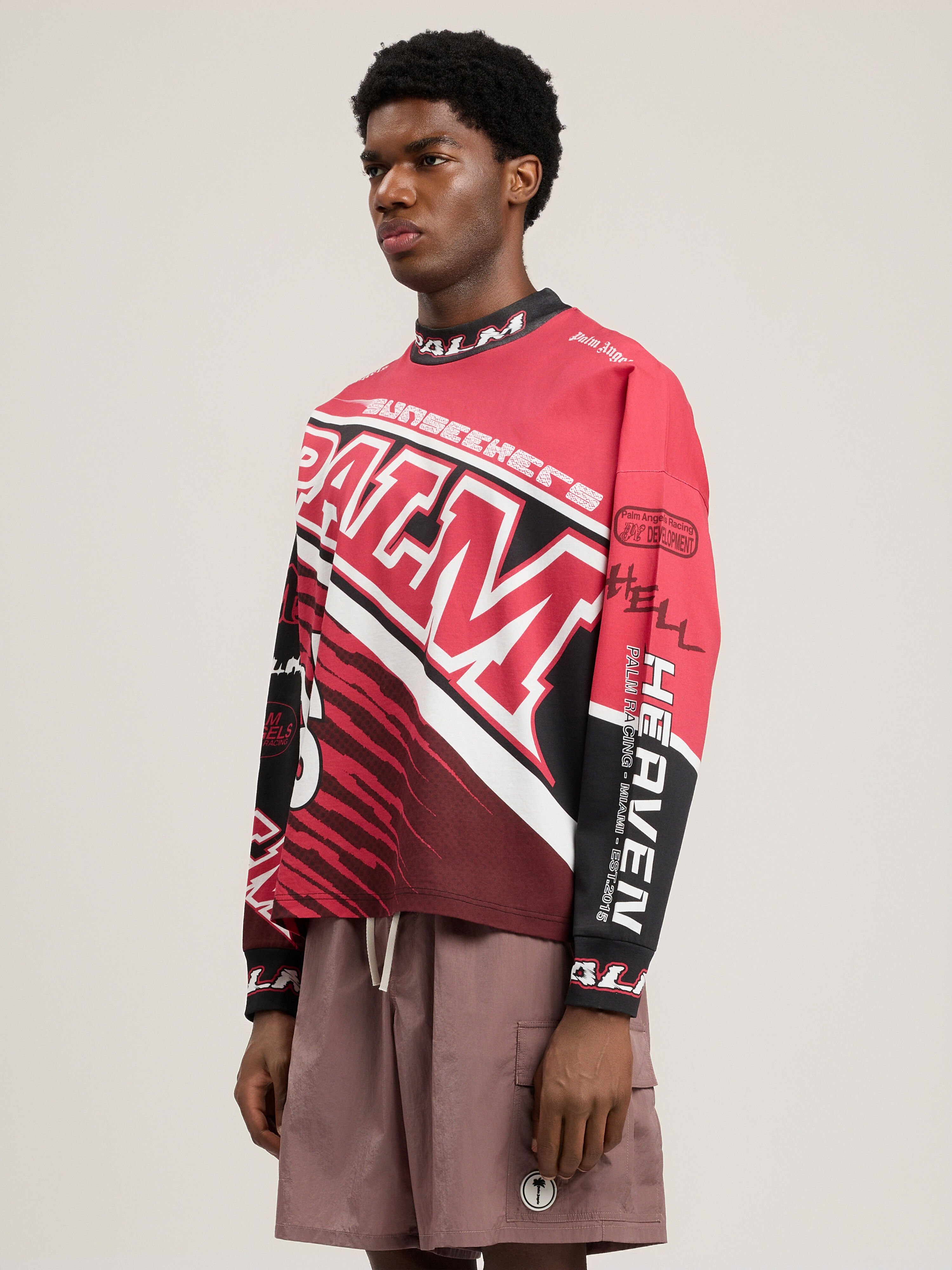 Racing Loose Long-Sleeved T-Shirt in RED BLACK for Men | Palm Angels®