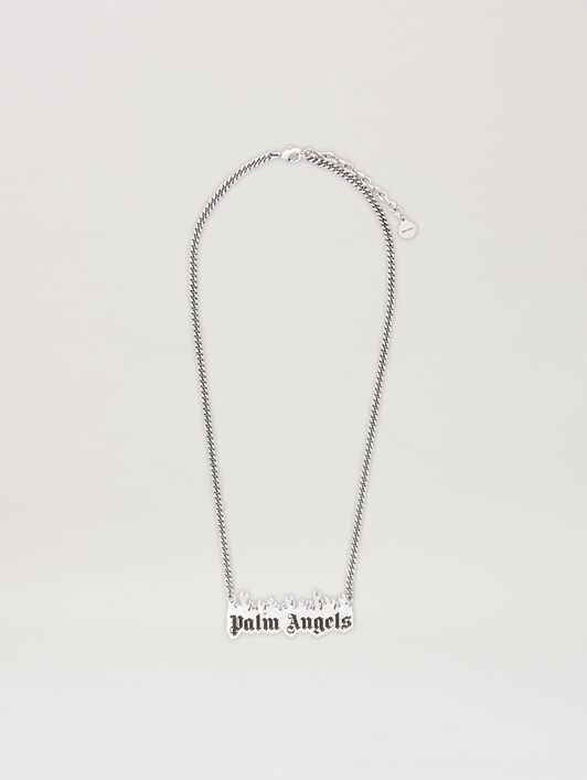 PALM ANGELS  Burning Logo Necklace SILVER - BLACK PMOB053S25MAT001