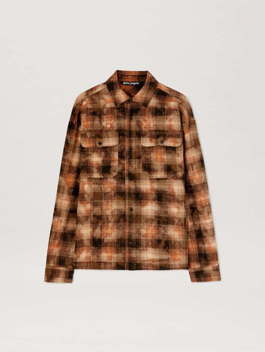 PALM ANGELS  Bear in Mind Check shirt ORANGE - BROWN PMGE043S25FAB001