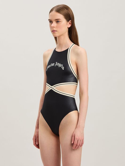 PALM ANGELS  Track swimsuit NERO - OFF WHITE PWFC014S25FAB001