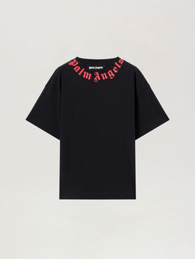 PALM ANGELS Neck Logo T-Shirt BLACK RED PMAA109S26JER008