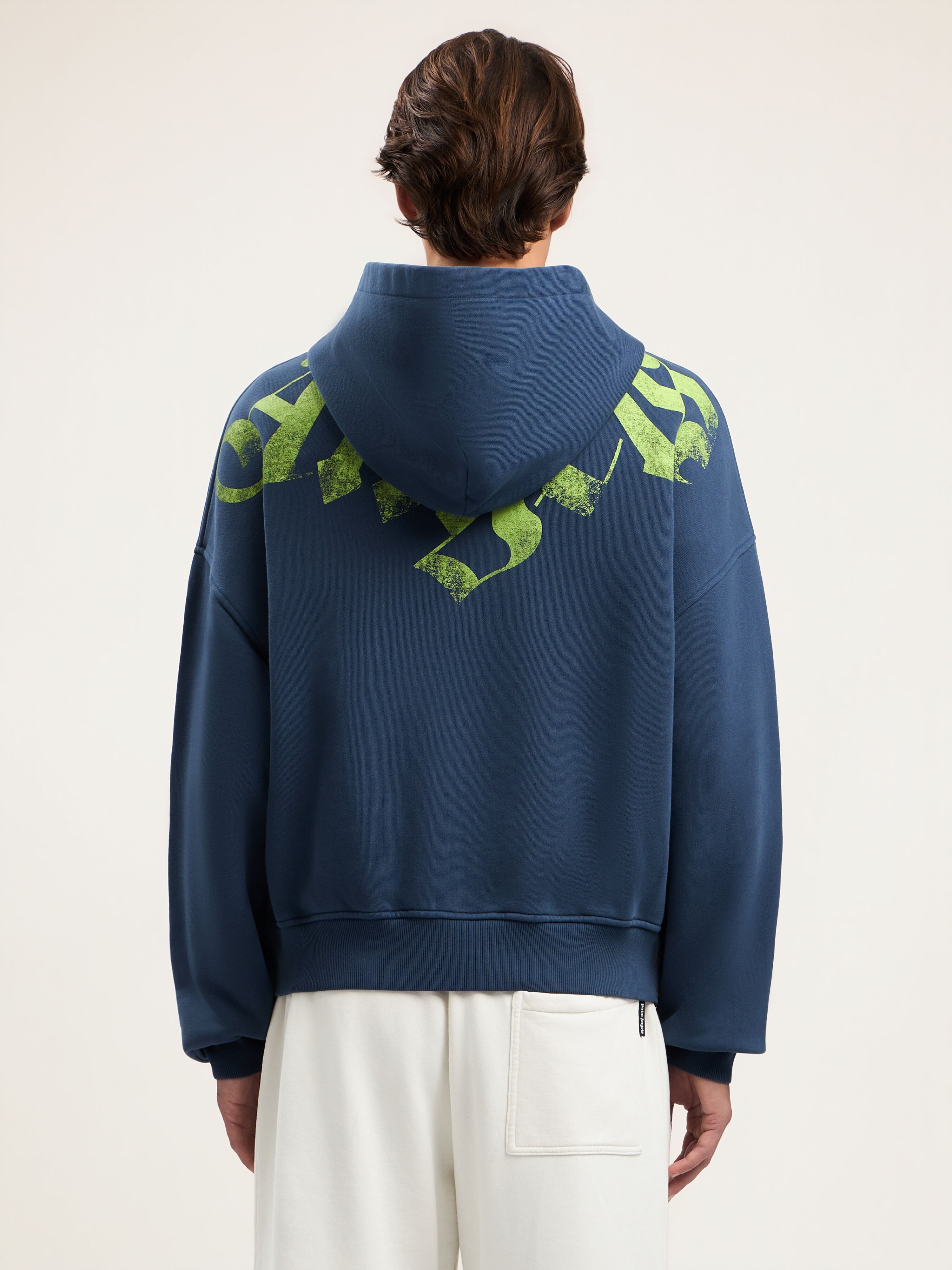 Big Neck Logo Zip Hoodie in NAVY BLUE LIME for Men | Palm Angels®