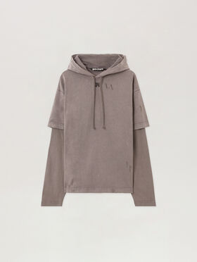 PALM ANGELS Monogram Distressed Hoodie MEDIUM GREY - BLACK PMBB178F25FLE001