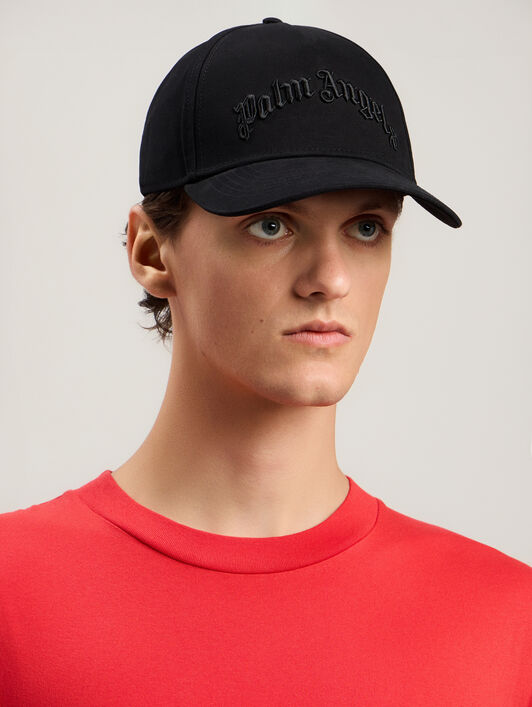 PALM ANGELS Curved Logo Tonal Cap BLACK BLACK PMLB104S26FAB00I
