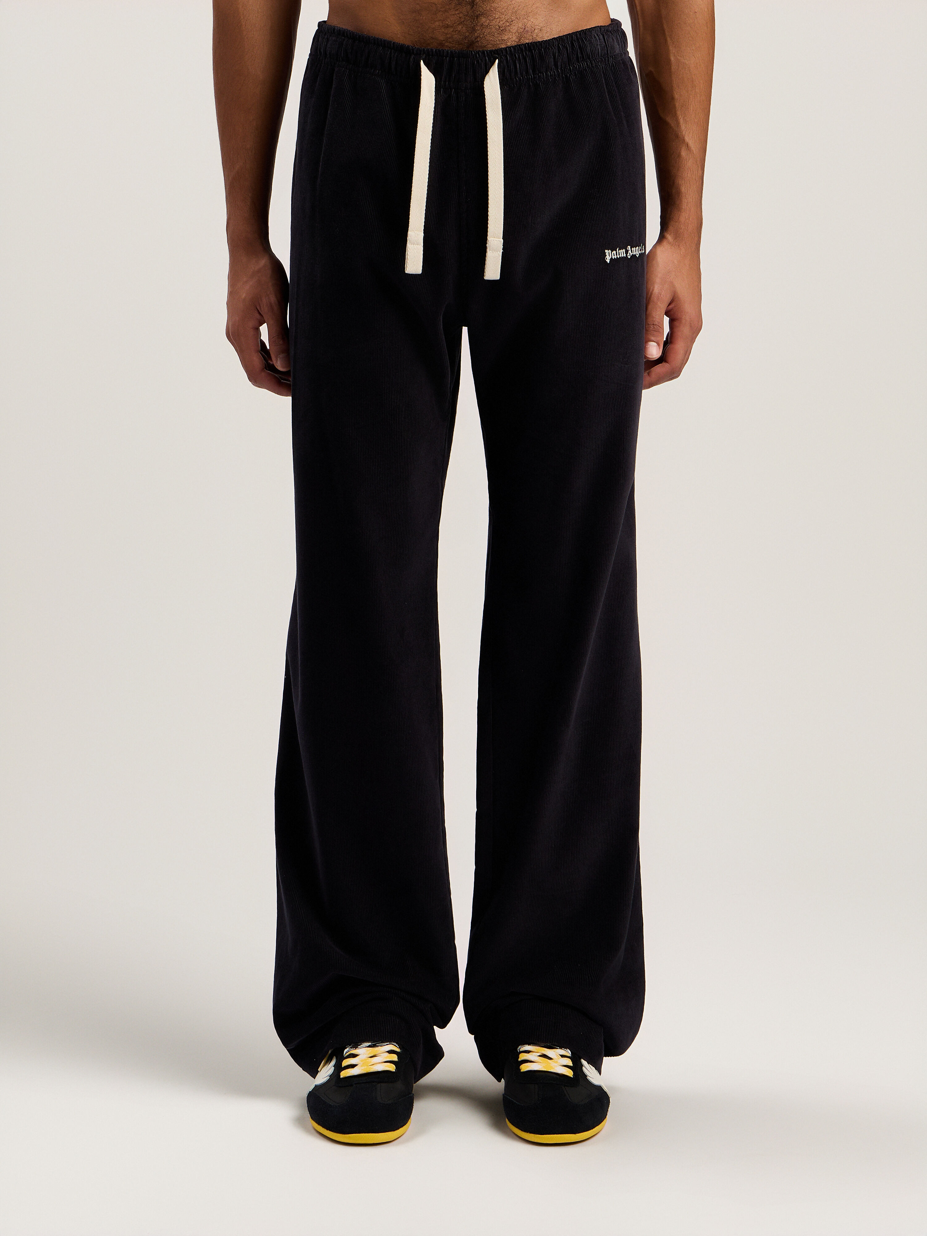 PALM ANGELS Classic Logo Cord Travel Pants ANTHRACITE - OFF WHITE PMCA141F25FAB001