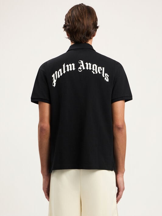 PALM ANGELS Curved Logo Polo Shirt BLACK OFF WHITE PMGB012S26FAB005