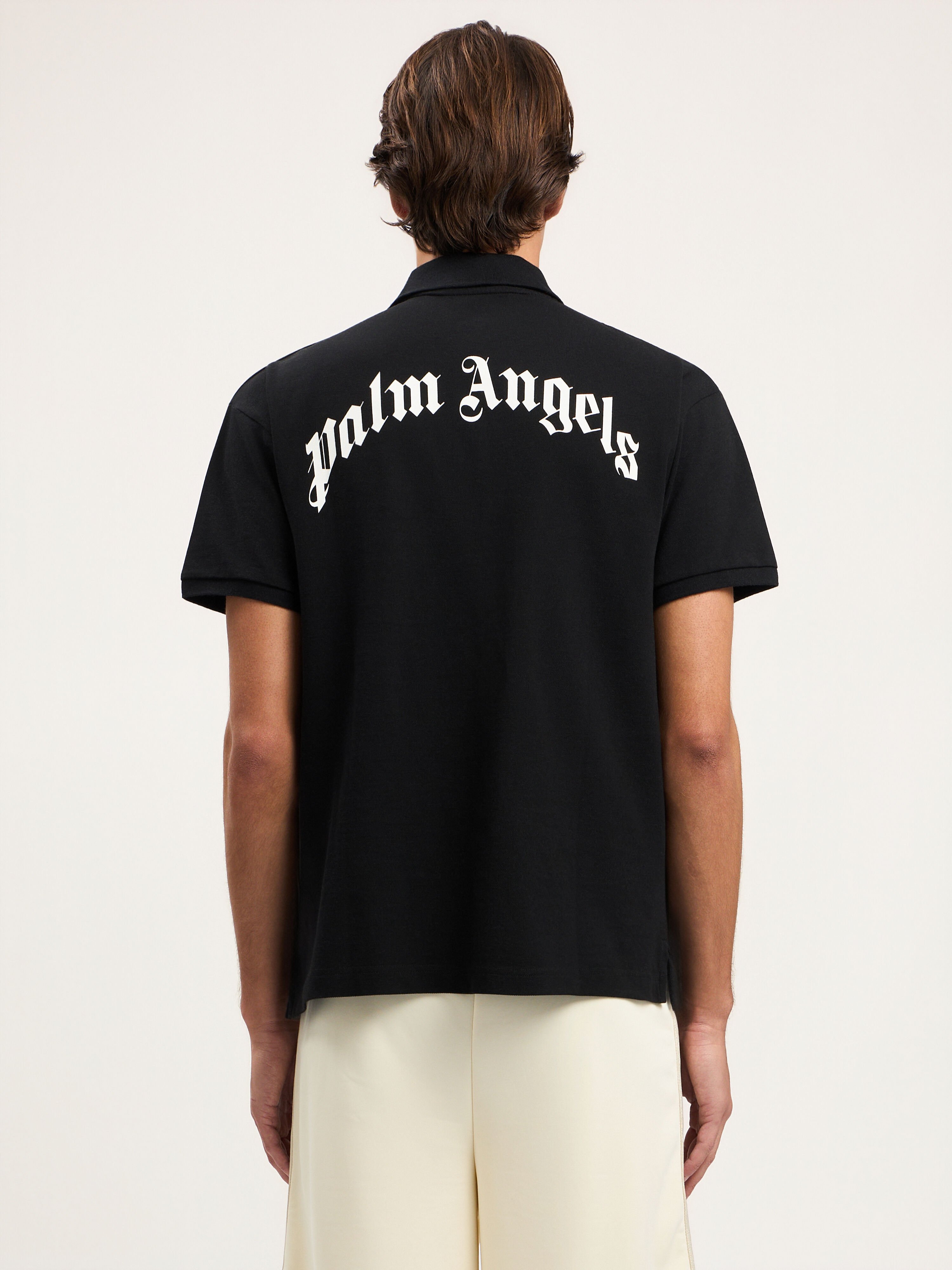 PALM ANGELS Curved Logo Polo Shirt BLACK OFF WHITE PMGB012S26FAB005