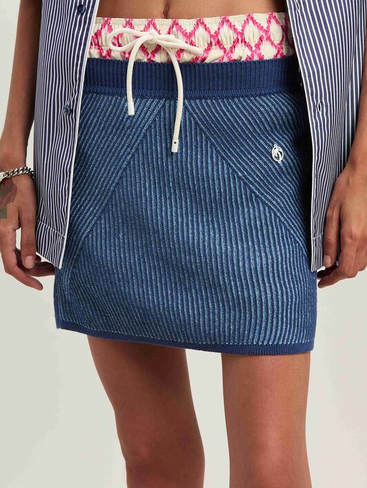 PALM ANGELS  Rib Mini Skirt INDIGO BLUE - LIGHT BLUE PWHL014S25KNI001