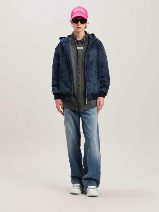 PALM ANGELS  Curved logo Dyed Bomber INDIGO BLU - INDIGO BLU PMEH035S25FAB002