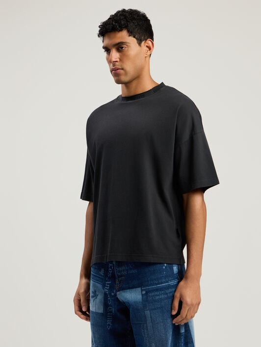 PALM ANGELS Curved Logo Loose Collar T-Shirt VINTAGE BLACK - BLACK PMAA10HF25JER001