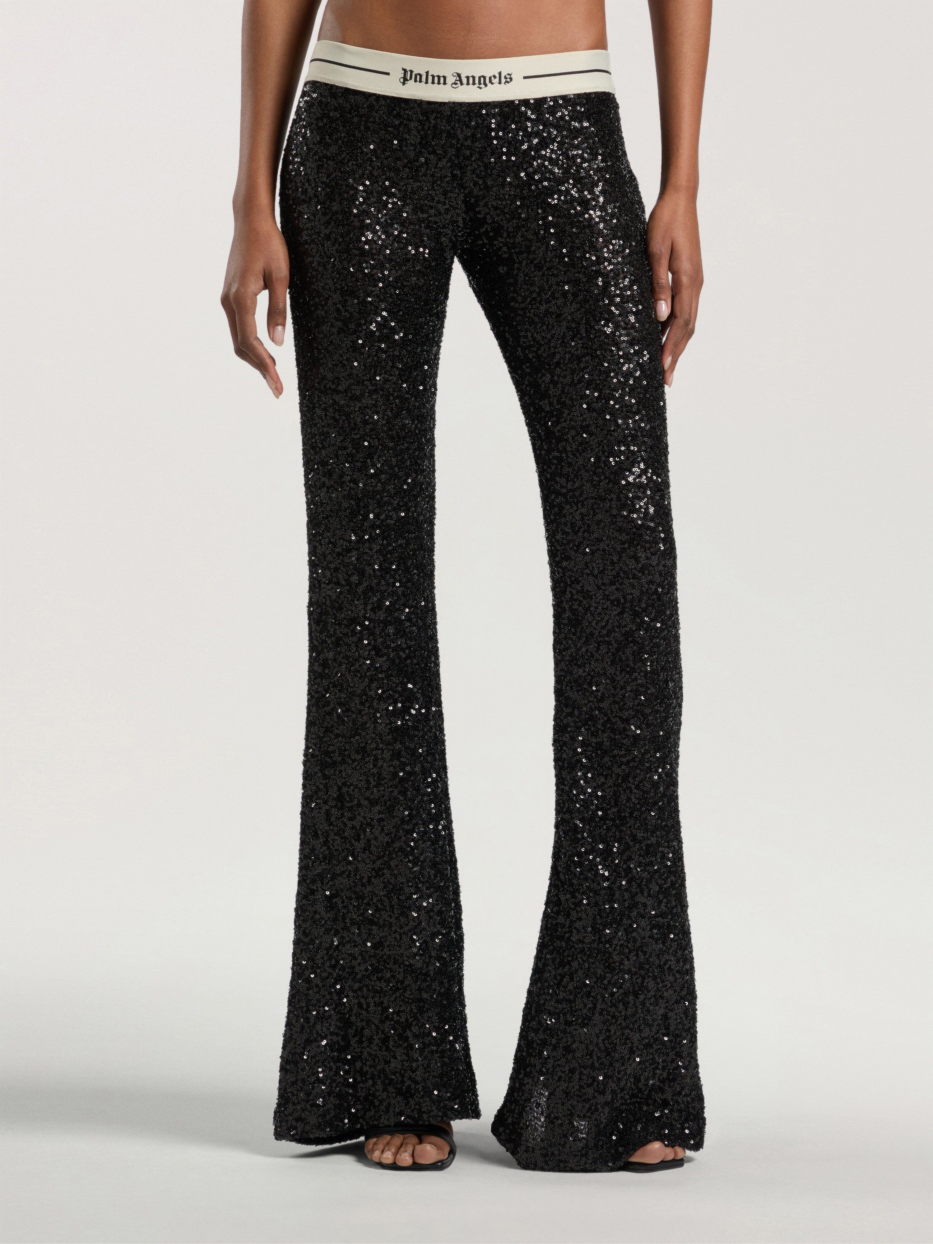 Logo Essential Sequins Pants PALM ANGELS Logo Essential Sequins Pants BLACK - CREAM PAWCJ06W26FB01