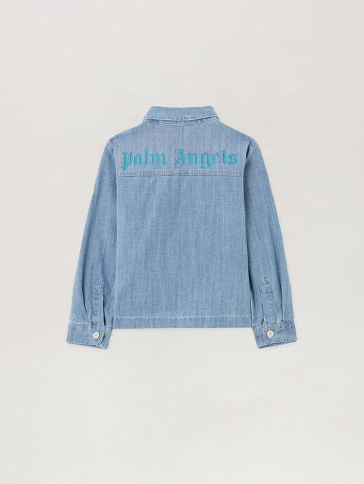 PALM ANGELS Patch Logo Chambray Shirt CELESTE/LIGHT BLUE PBDX002S26DEN001