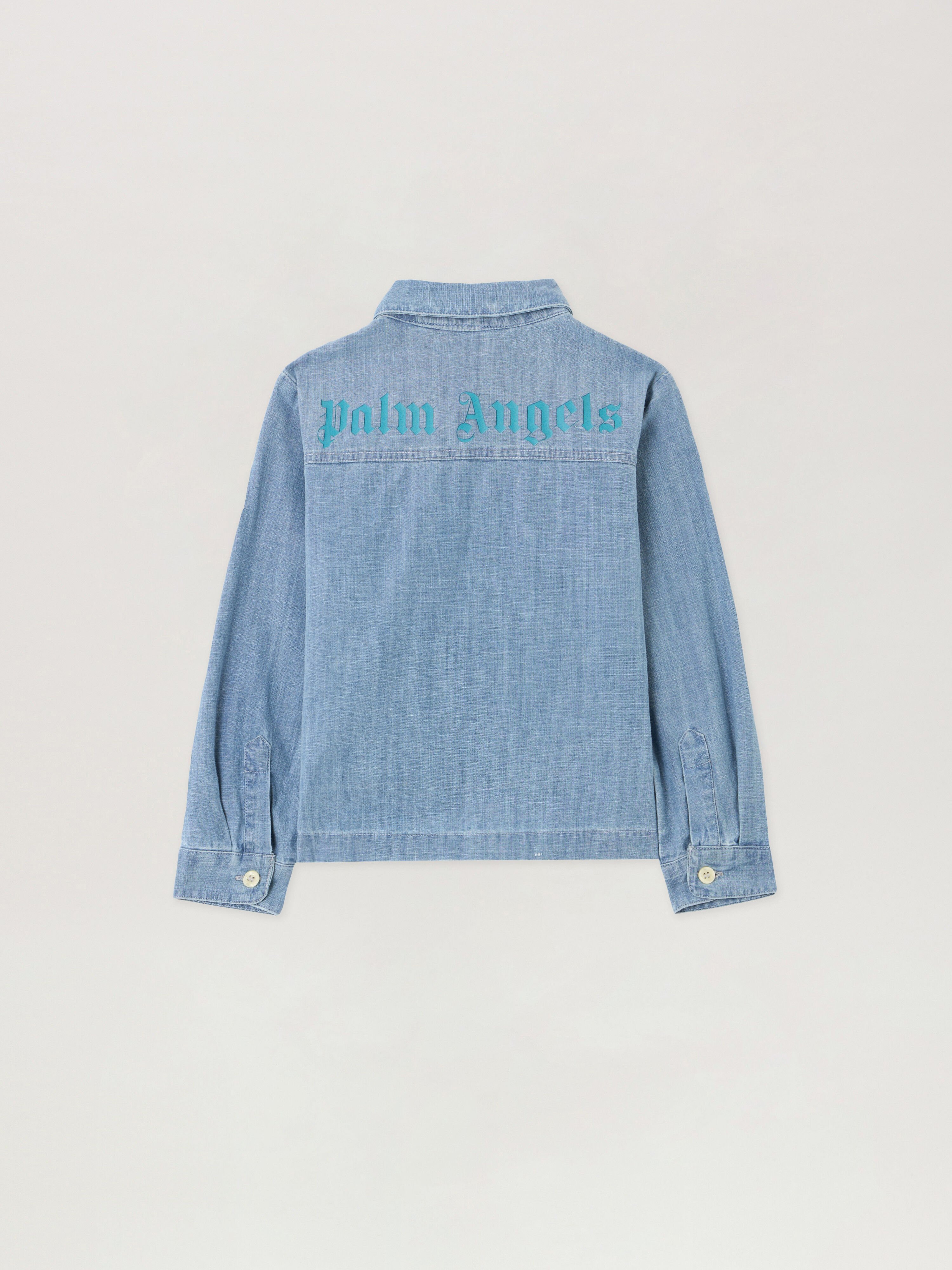 PALM ANGELS Patch Logo Chambray Shirt CELESTE/LIGHT BLUE PBDX002S26DEN001