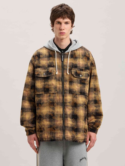 PALM ANGELS  Curved Logo Tartan Overshirt BROWN - OFF WHITE PMES038S25FAB001