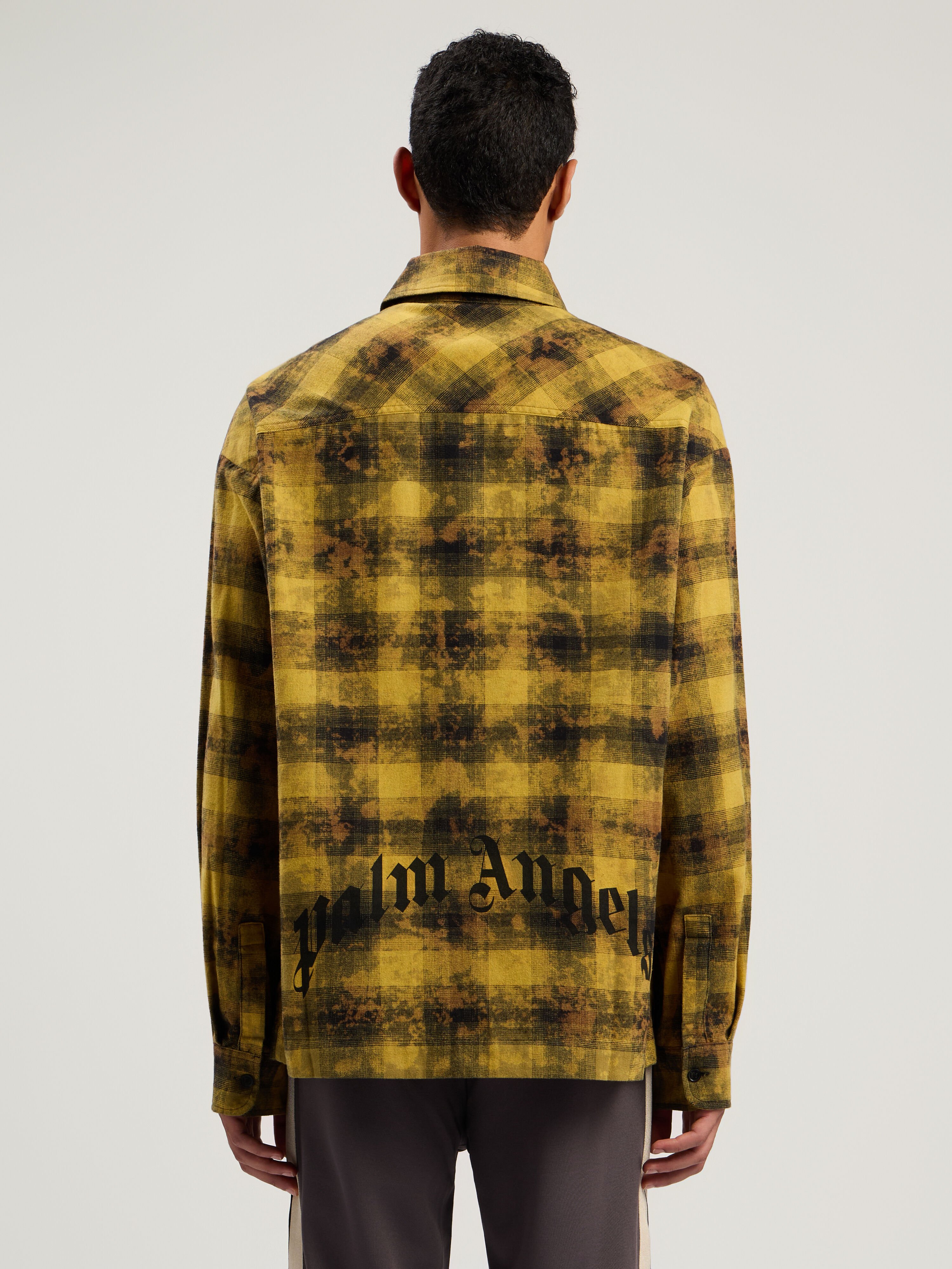 Curved Logo Check Shirt in ARMY GREEN - BLACK for Men | Palm Angels®