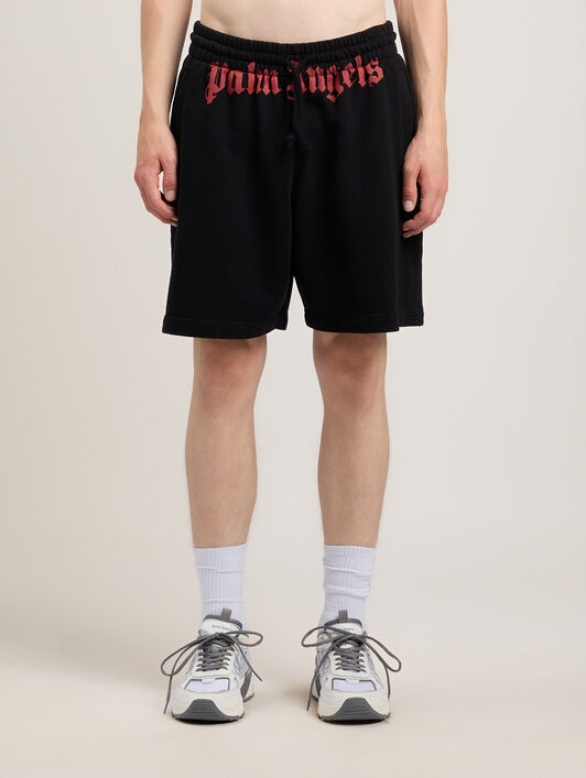 PALM ANGELS Waist Logo Sweatshorts BLACK RED PMCI019S26FLE001