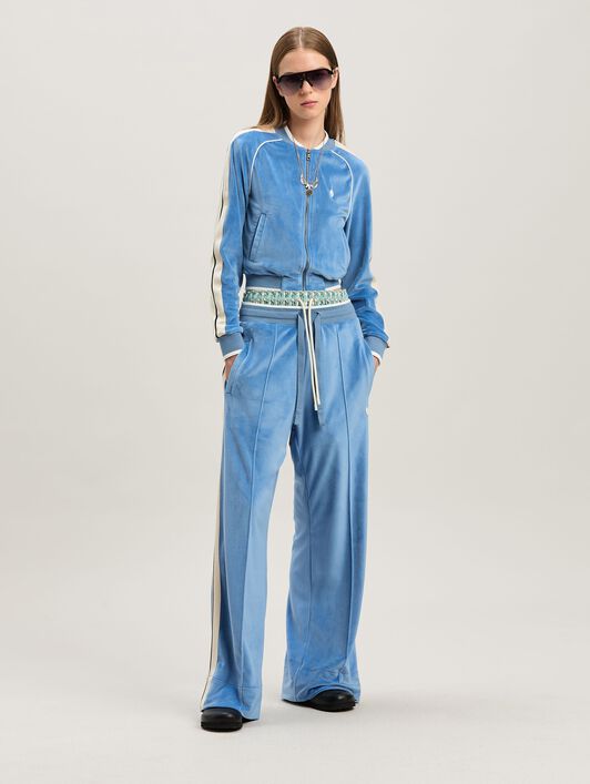 PALM ANGELS  Chenille Oval Palm Track Jacquet LIGHT BLUE - OFF WHITE PWBD063S25FAB001