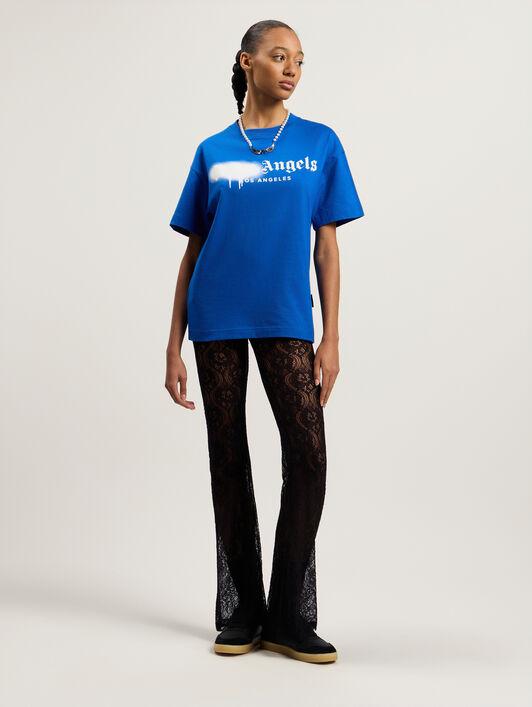 PALM ANGELS Spray City Los Angeles T-Shirt Blu/White PMAA109T26JER001