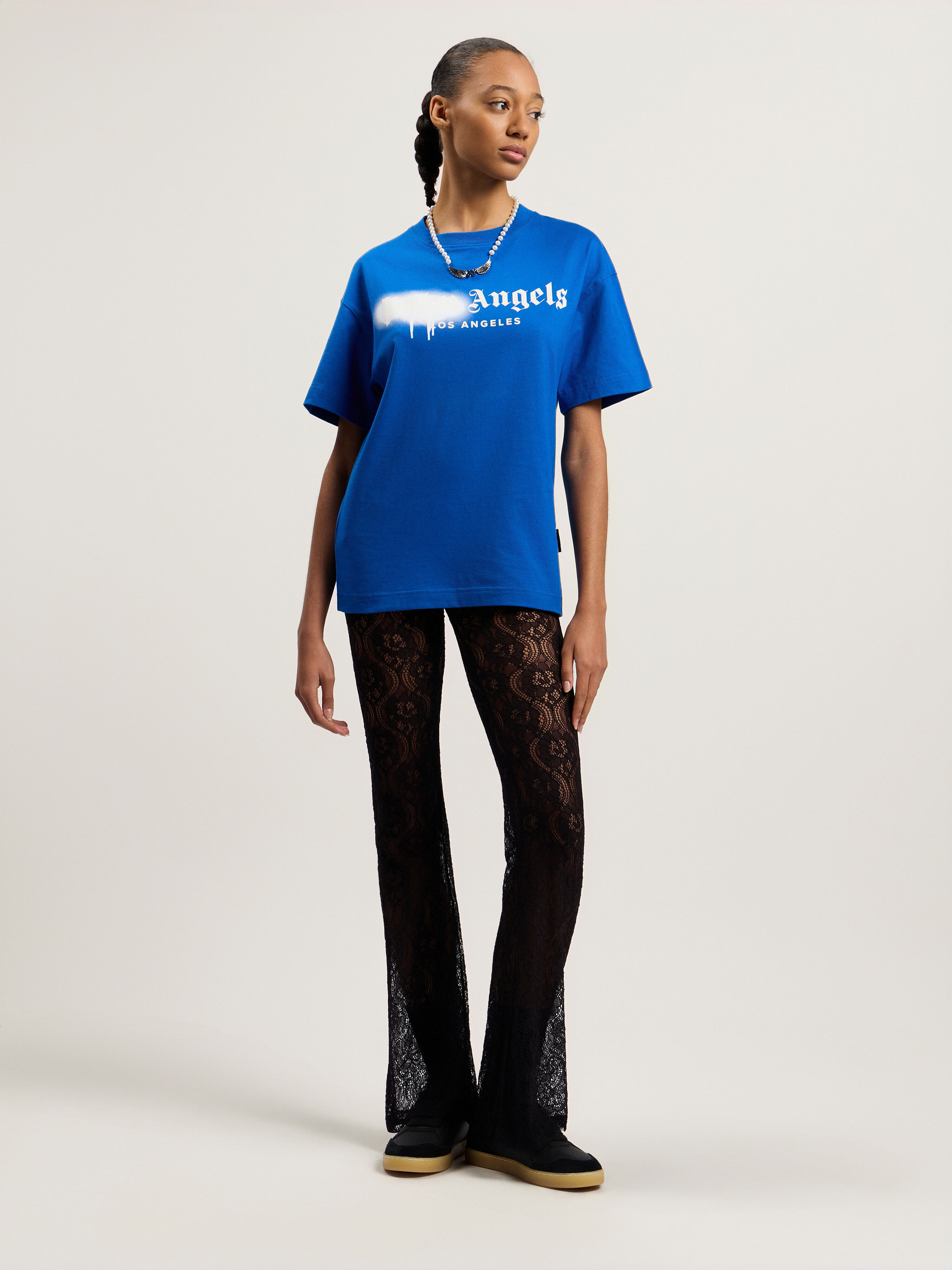 PALM ANGELS Spray City Los Angeles T-Shirt Blu/White PMAA109T26JER001