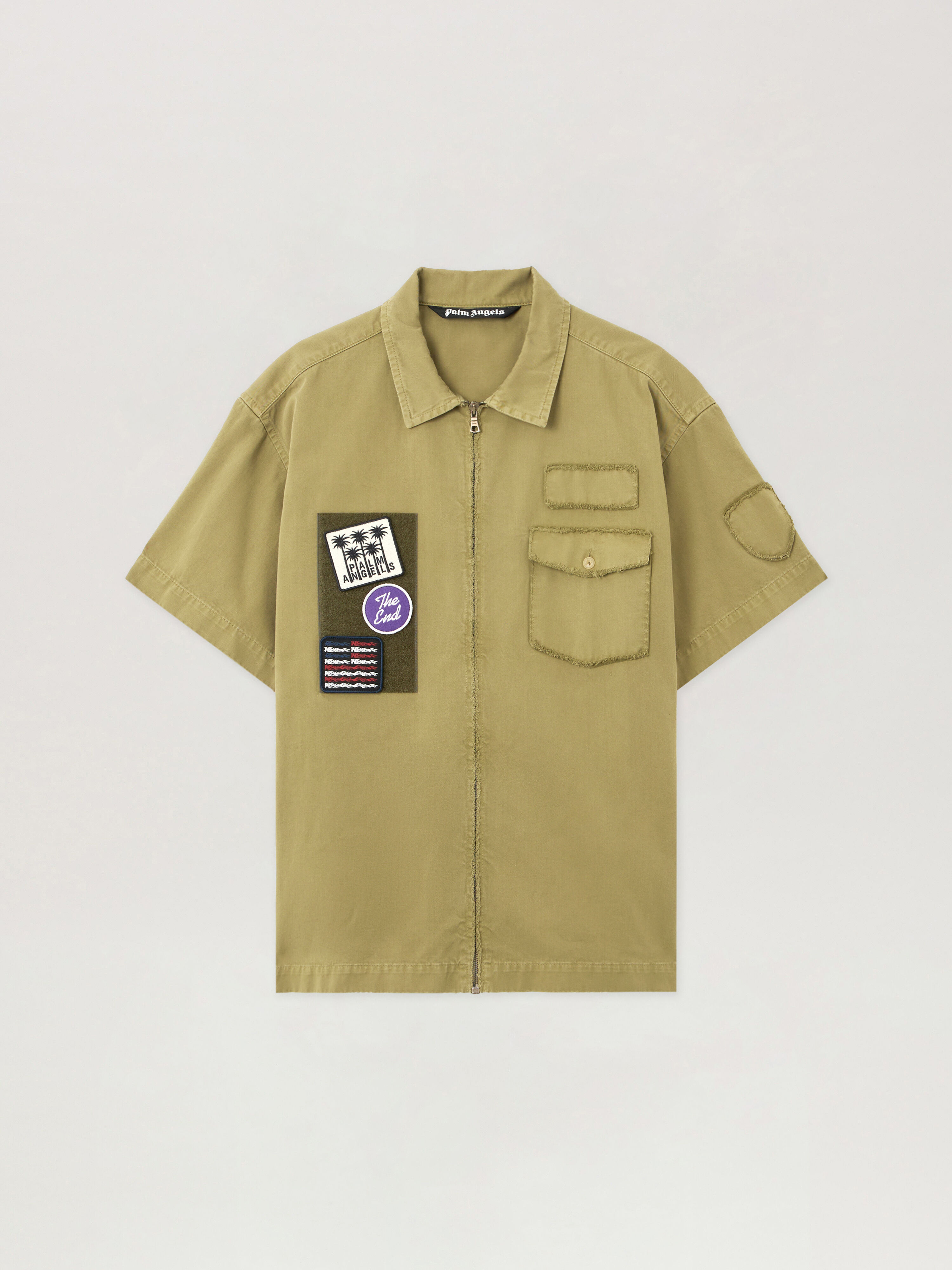 Military Patch Zipped Shirt PALM ANGELS Military Patch Zipped Shirt ARMY GREEN - MULTICOLOR PMGG00BF25FAB001