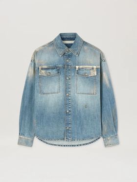 PALM ANGELS  Metal brushed denim shirt MEDIUM BLUE - SILVER PWYD023S25DEN002