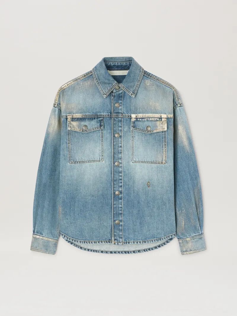 PALM ANGELS  Metal brushed denim shirt MEDIUM BLUE - SILVER PWYD023S25DEN002